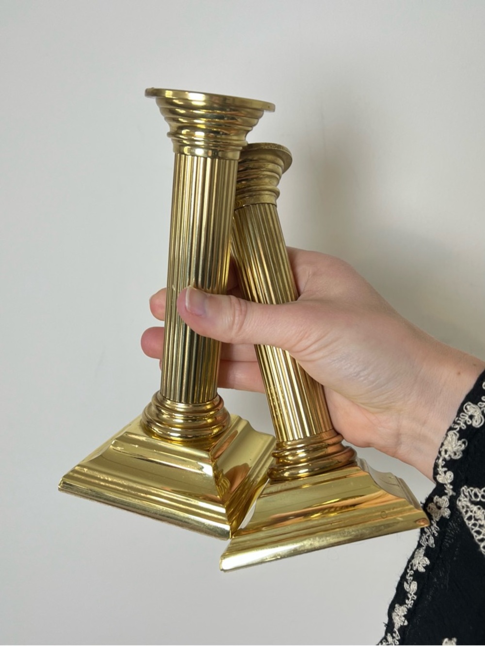 Set of 2 Vtg 80s Baldwin Solid Brass Smithsonian Candlestick Stands Pillar 🕯️✨